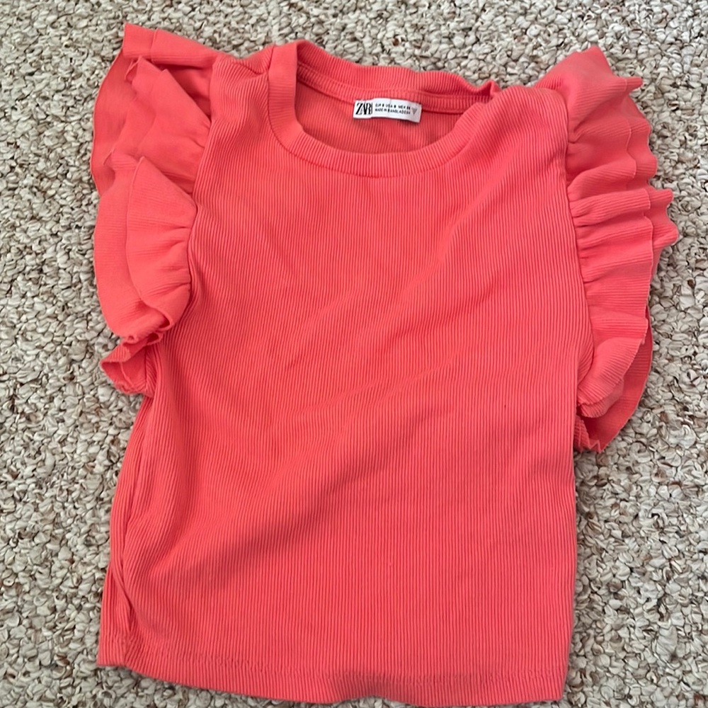 Zara - coral ruffle sleeve top